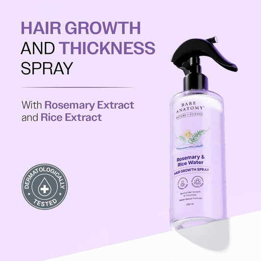 Bare Anatomy Rosemary & Rice Water Hair Growth Spray (200ml) - Anti Hair Fall